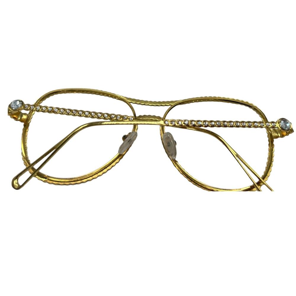 Women Decorative Rhinestone Clear Lens Eyeglasses Gold toned - Picture 3 of 8